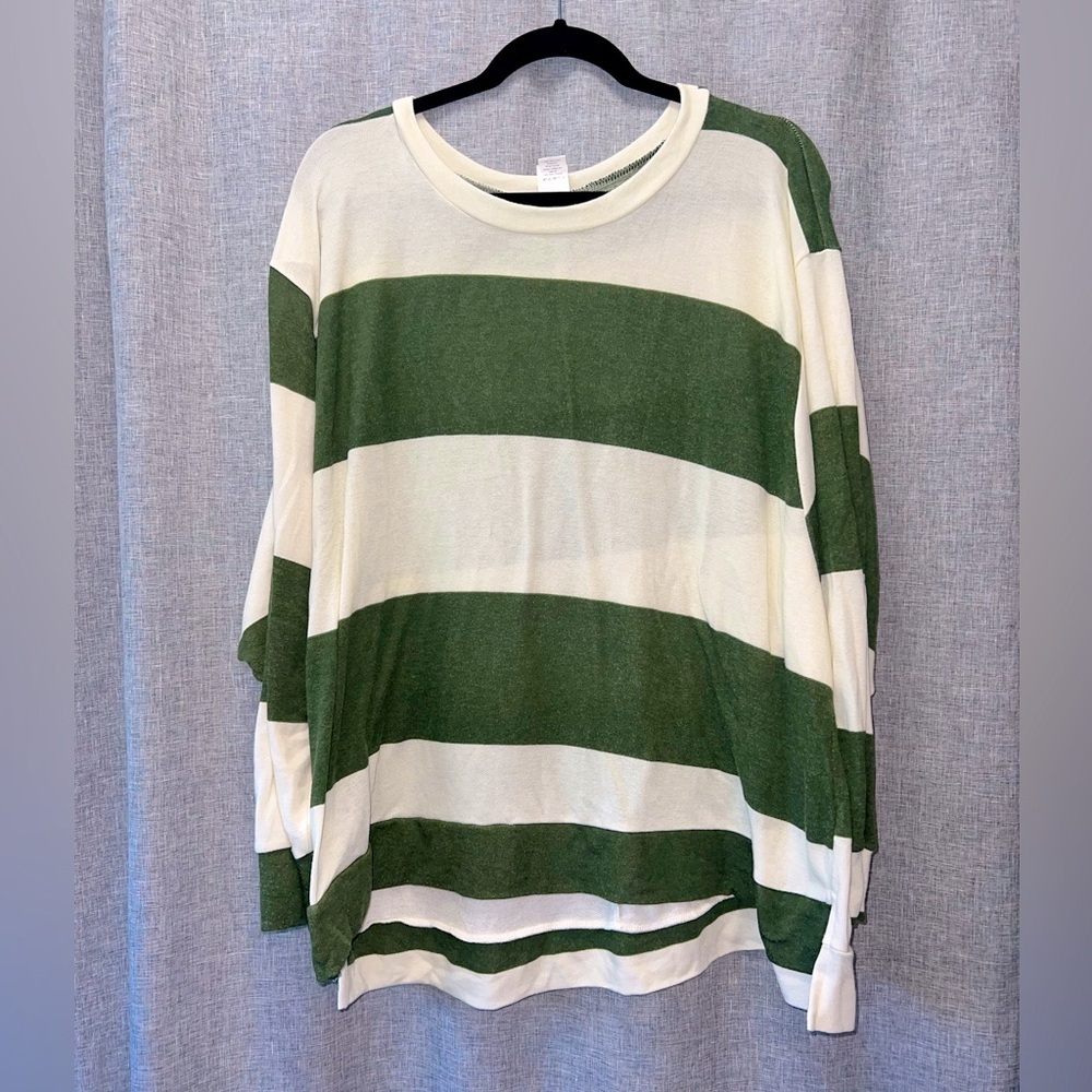 Sew In Love Green & White Striped Long Sleeve Top | Size XL